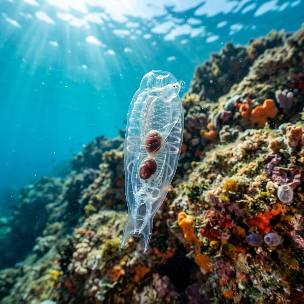 Salp (Salpida spp.) in its marine habitat