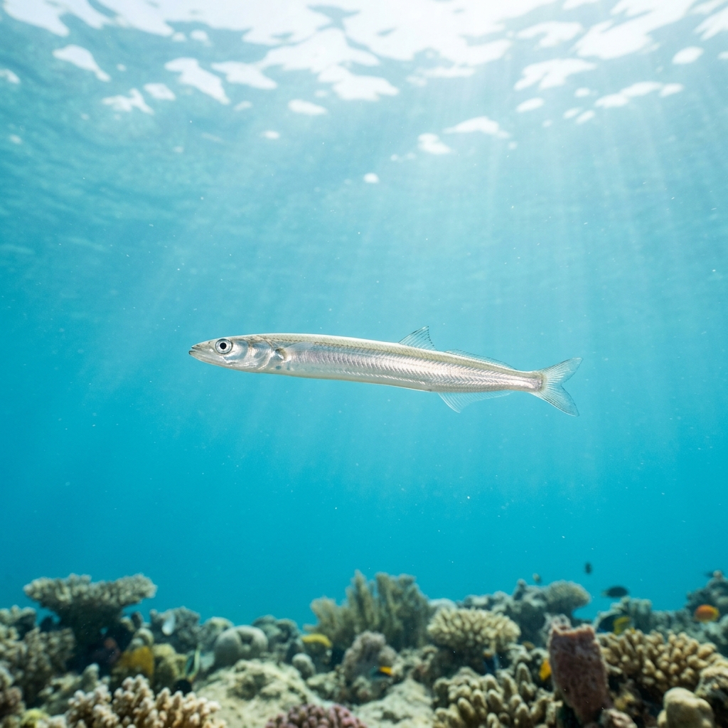 Sand Eel (Ammodytidae spp.) swimming in its natural underwater habitat