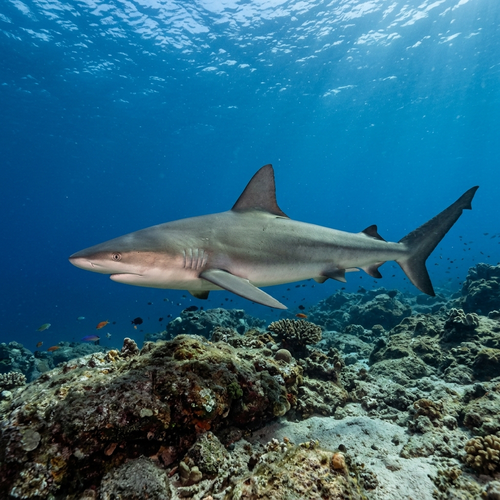 Sandbar Shark (Carcharhinus plumbeus) cruising through the ocean