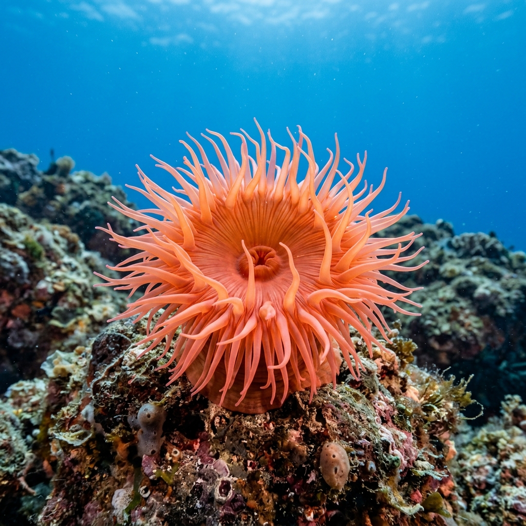 Sea Anemone (Actiniaria spp.) in its marine habitat