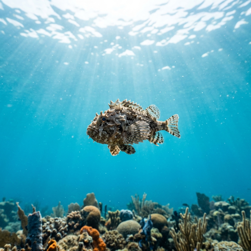 Seamoth (Pegasidae spp.) swimming in its natural underwater habitat