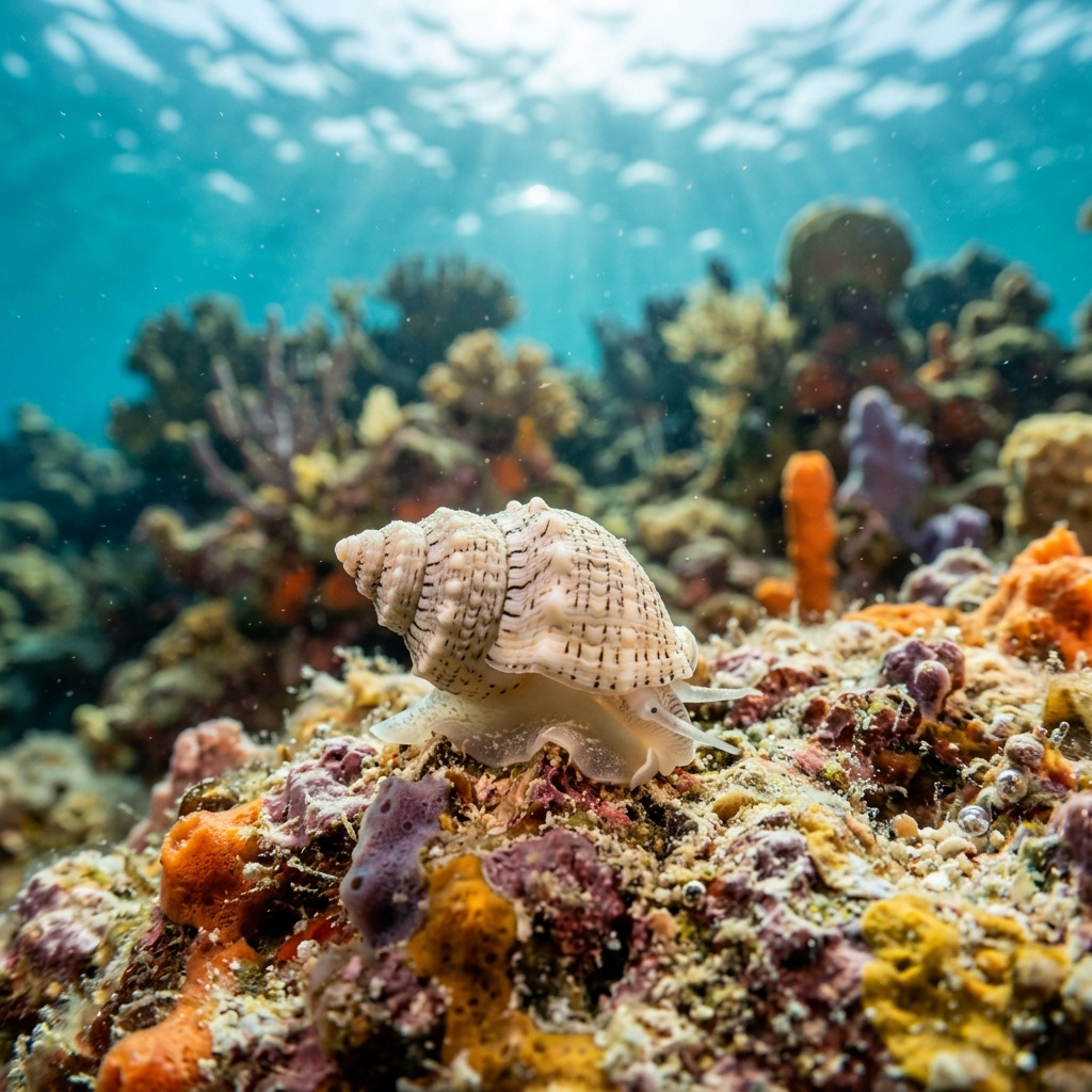 Shell (Acteonidae spp.) on the ocean floor