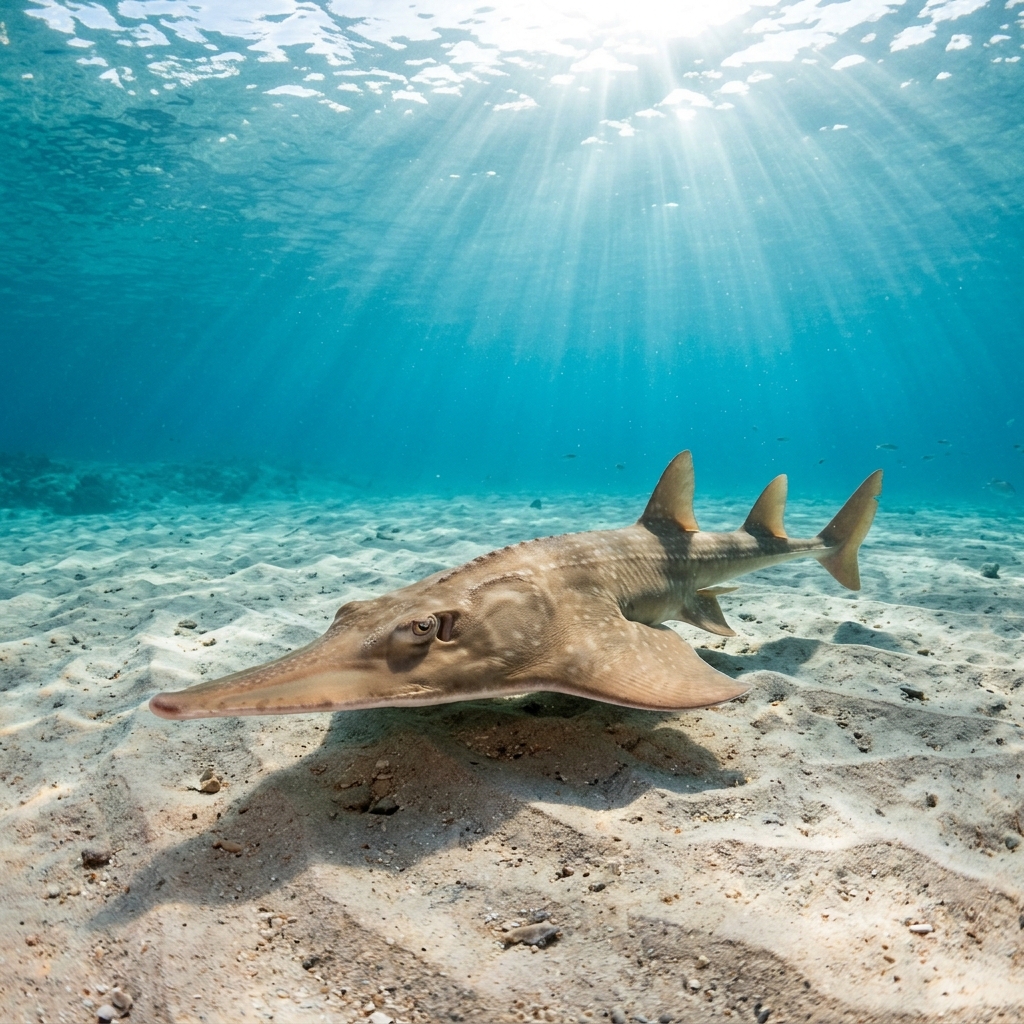 Shovelnose Ray (Aptychotrema rostrata) gliding over the seafloor