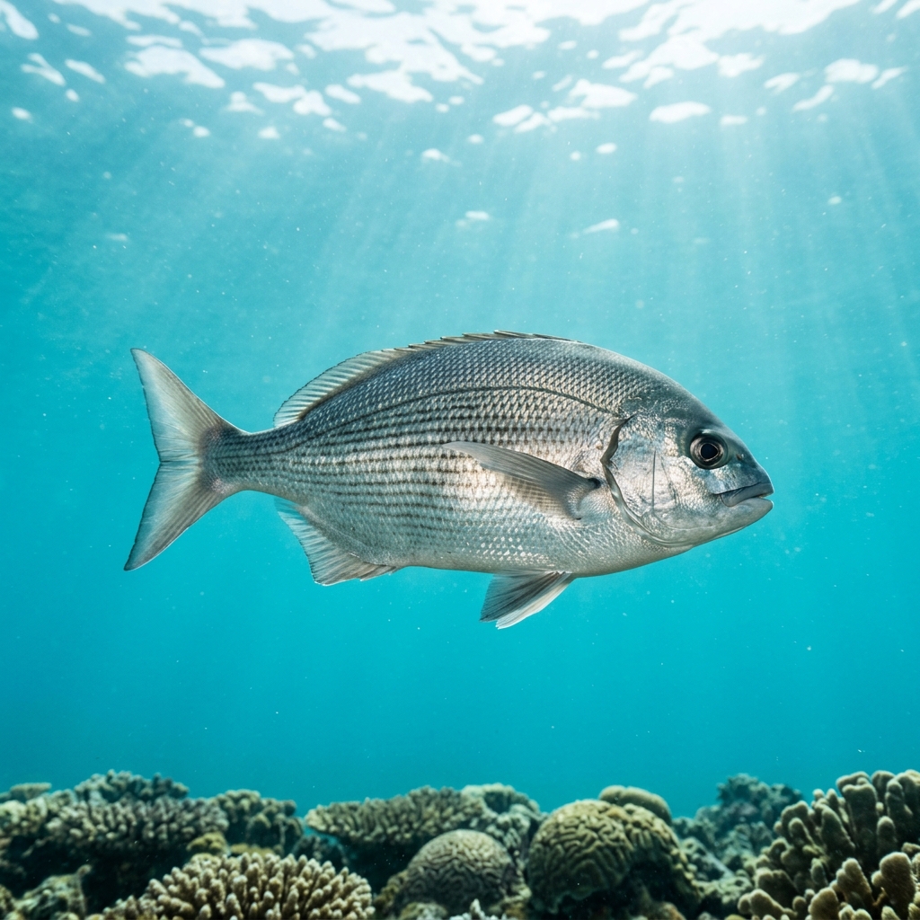 Silver Drummer (Kyphosus sydneyanus) swimming in its natural underwater habitat