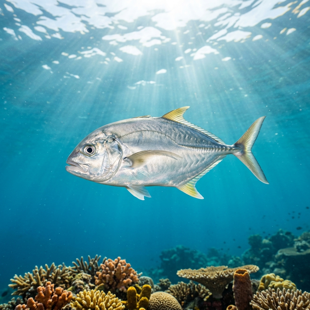 Silver Trevally (Pseudocaranx georgianus) swimming in its natural underwater habitat