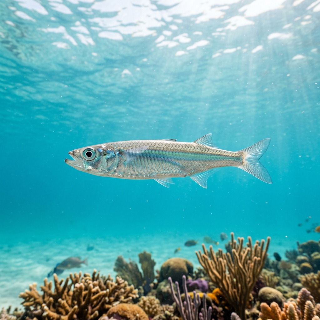 Silverside (Atherinidae spp.) swimming in its natural underwater habitat