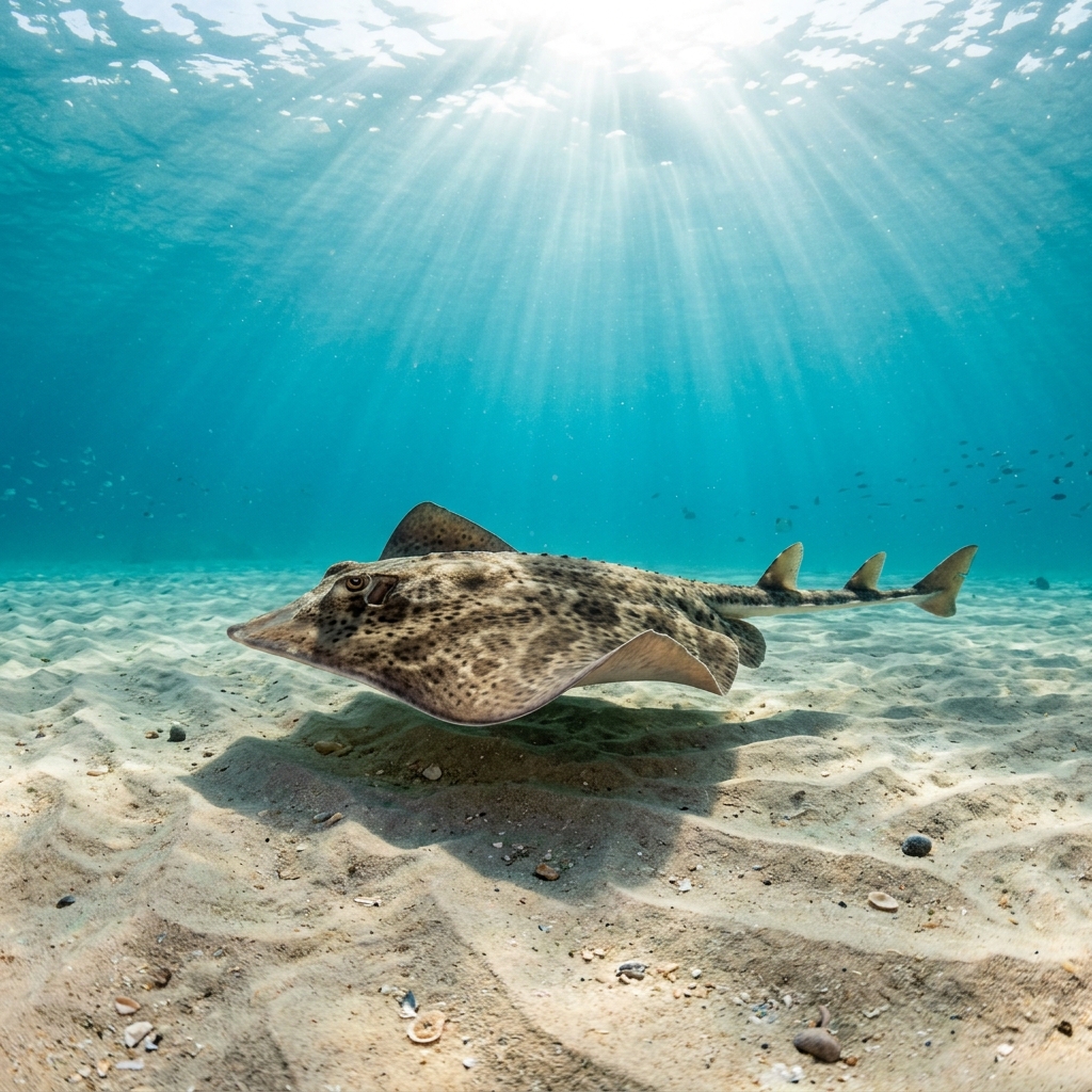Skate (Rajidae spp.) gliding over the seafloor