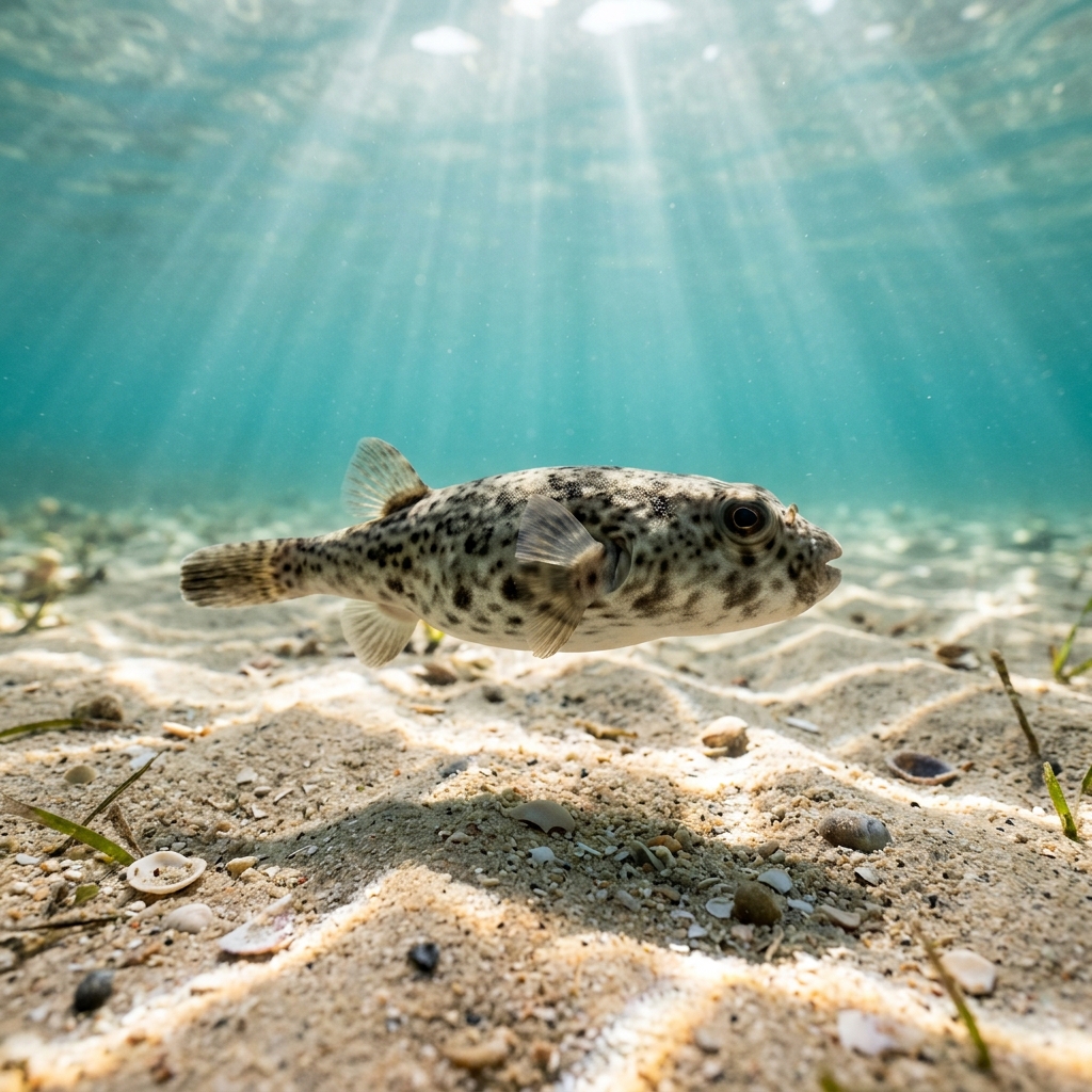 Smooth Toadfish (Tetractenos glaber) swimming in its natural underwater habitat
