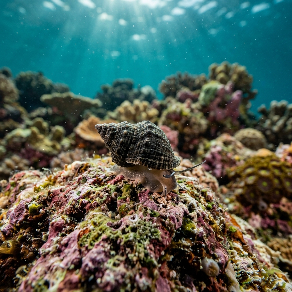Snail (Chondrinidae spp.) on the ocean floor