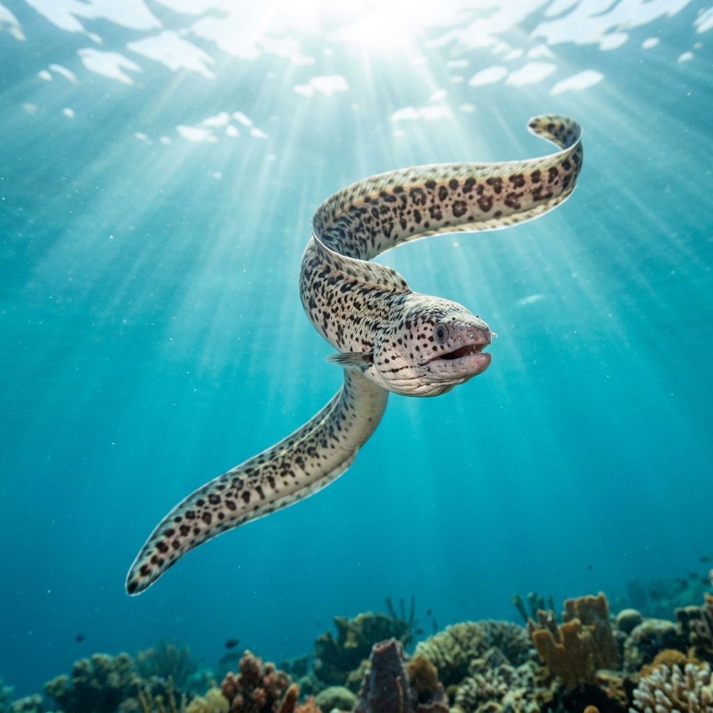 Snake Eel (Ophichthidae spp.) swimming in its natural underwater habitat