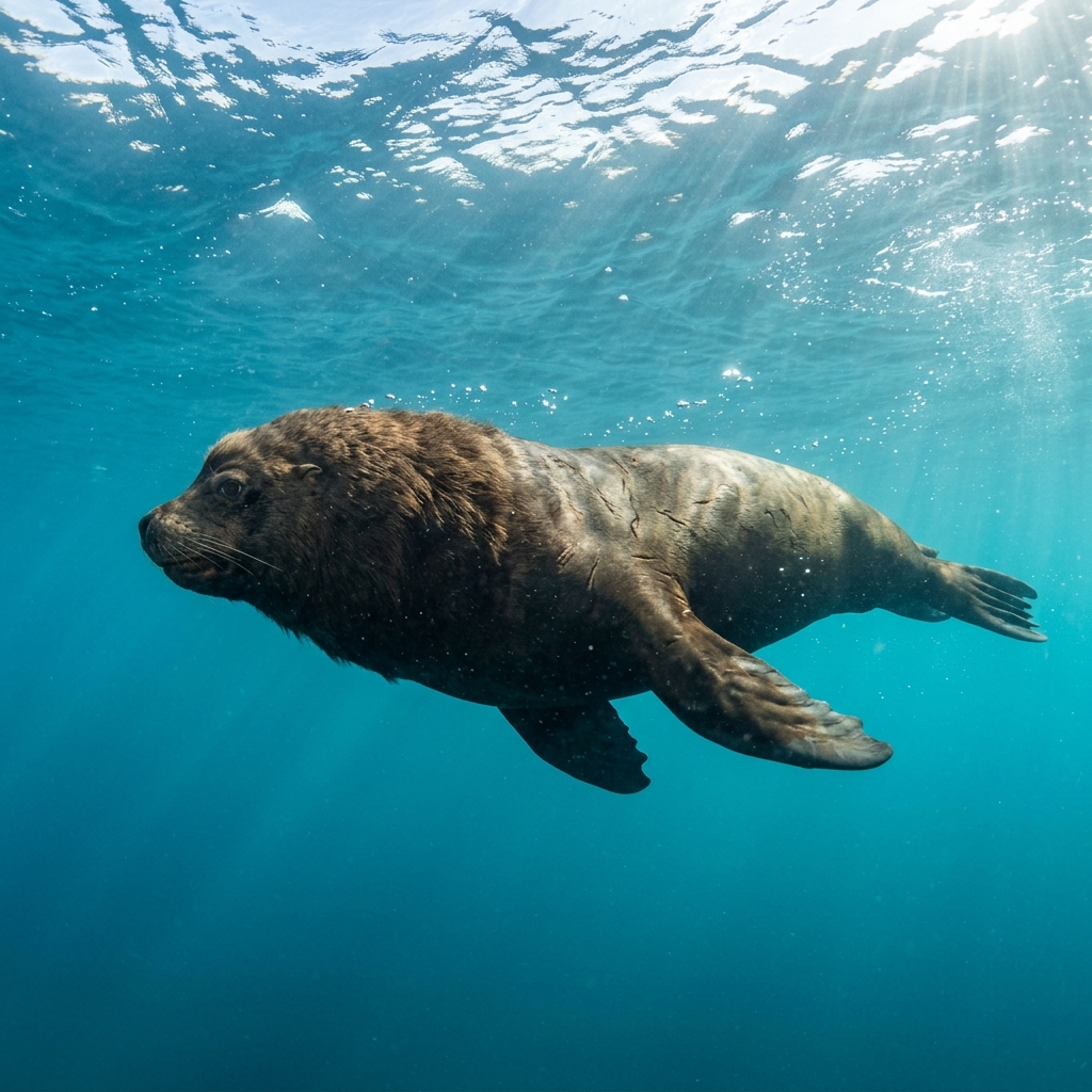 South American Sea Lion (Otaria flavescens) in its natural marine environment