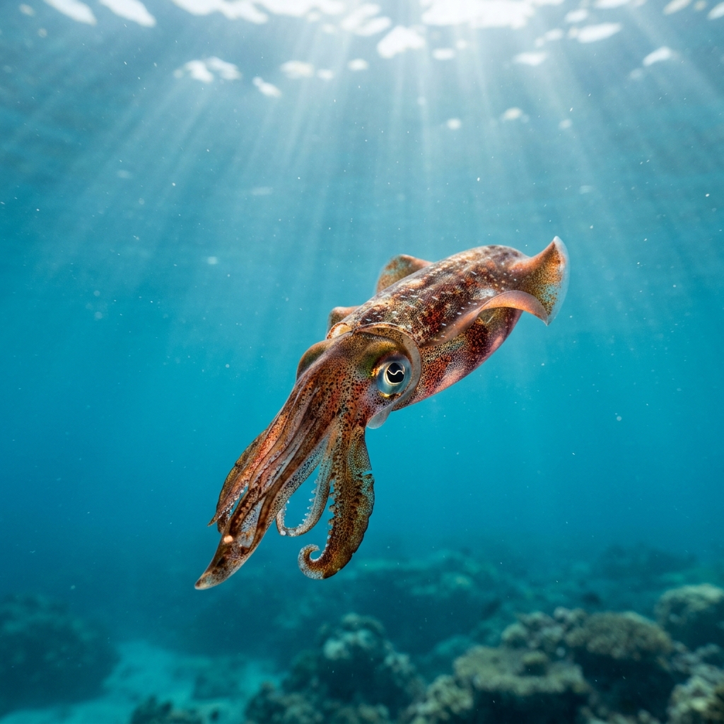 Southern Reef Squid (Sepioteuthis australis) in its underwater habitat