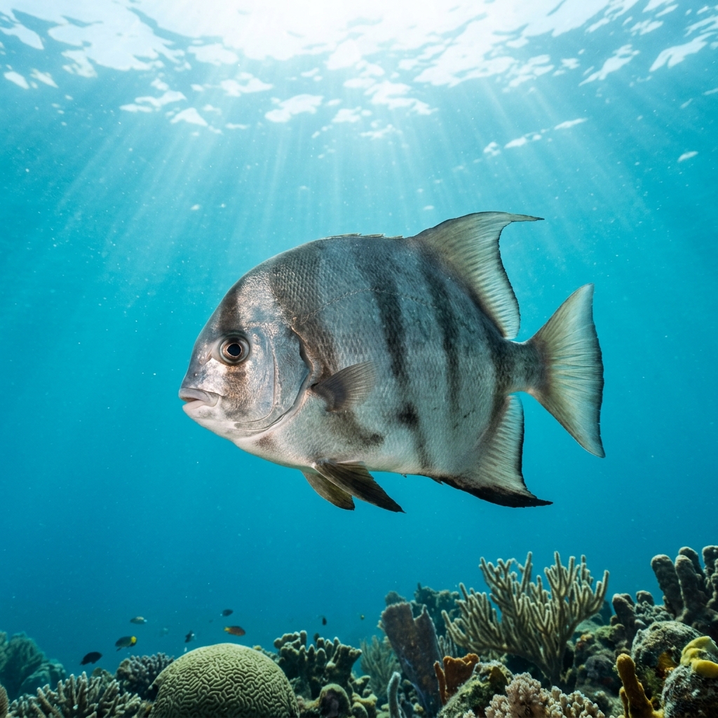 Spadefish (Ephippidae spp.) swimming in its natural underwater habitat