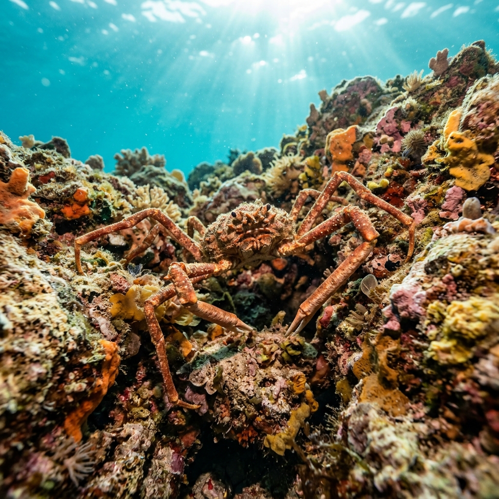 Spider Crab (Inachidae spp.) on a coral reef