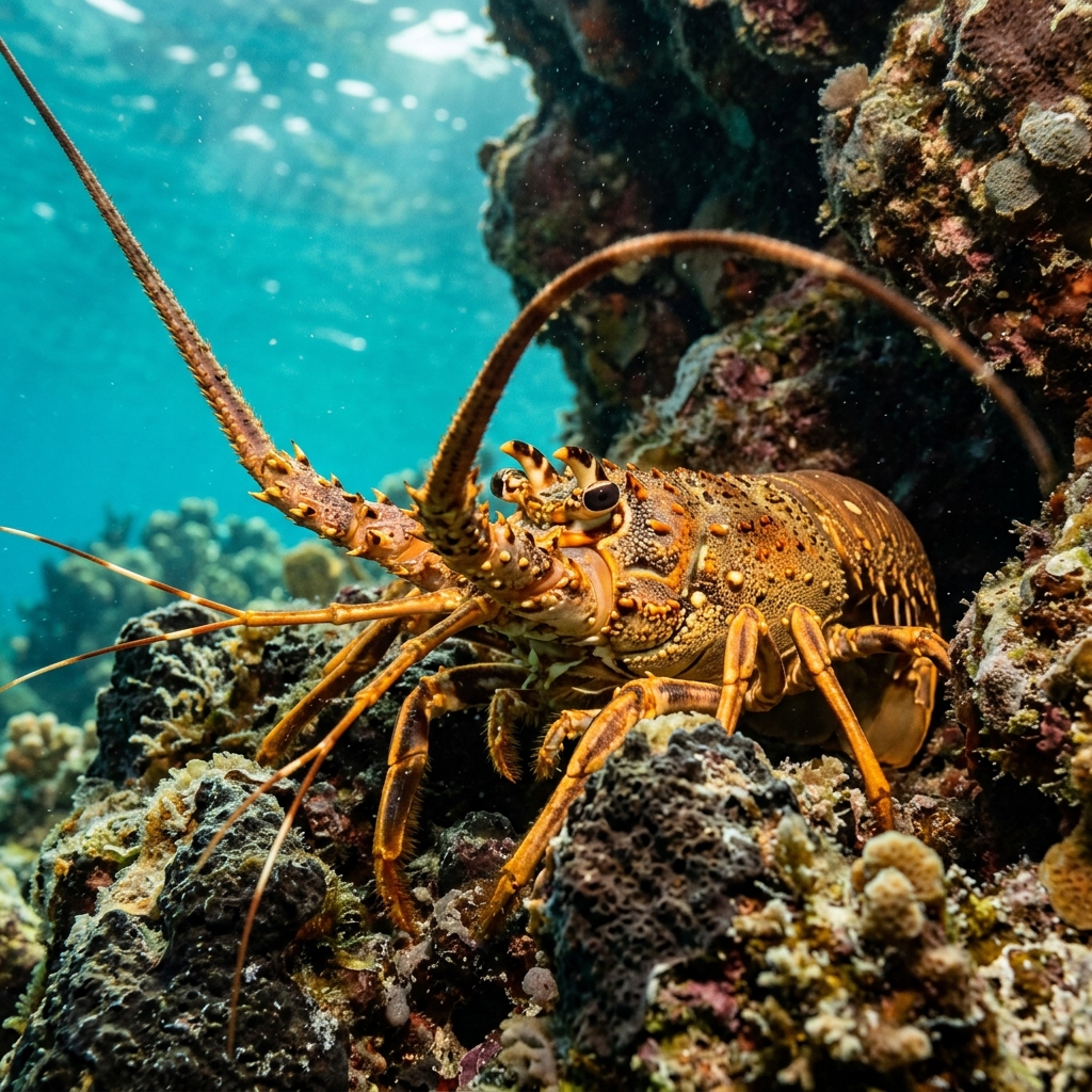 Spiny Lobster (Palinuridae spp.) on a coral reef