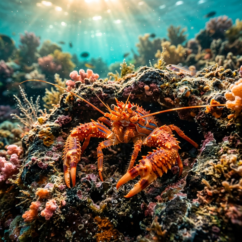 Spiny Squat Lobster (Galatheidae spp.) on a coral reef