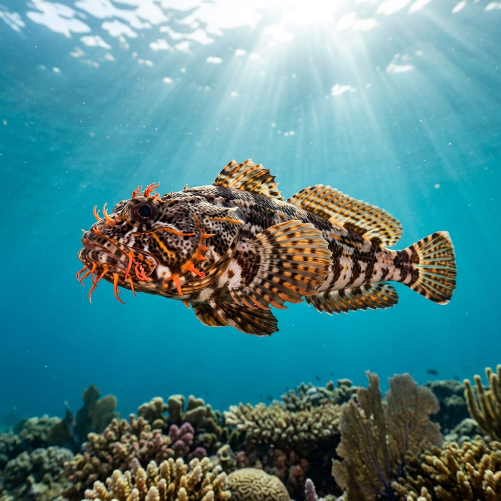 Splendid Toadfish (Batrachoididae spp.) swimming in its natural underwater habitat