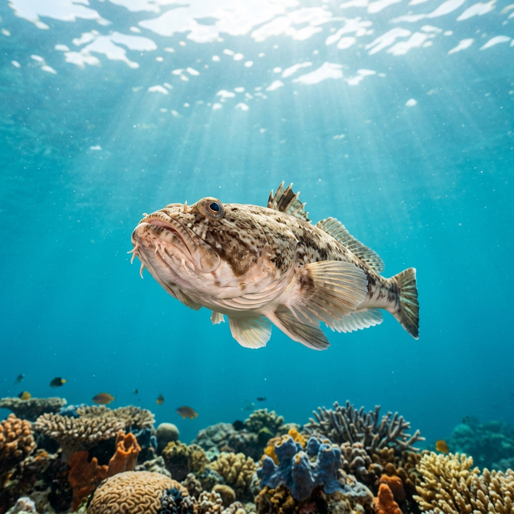 Stargazer (Uranoscopidae spp.) swimming in its natural underwater habitat