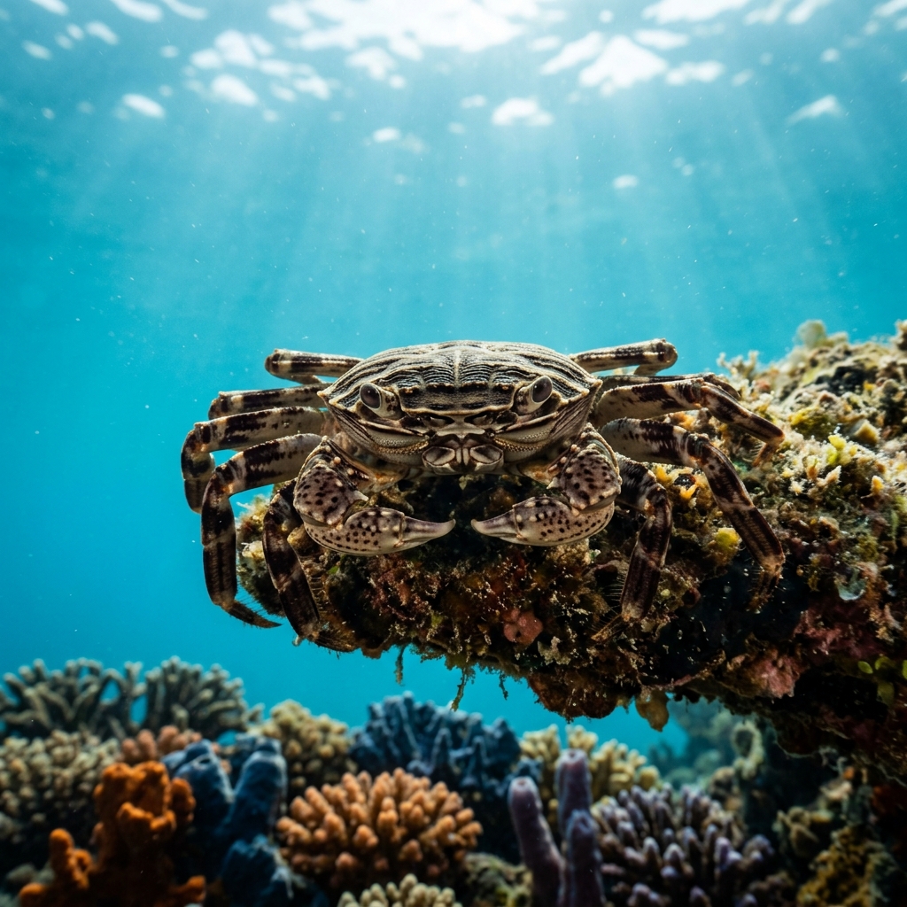 Striped Shore Crab (Pachygrapsus crassipes) on a coral reef