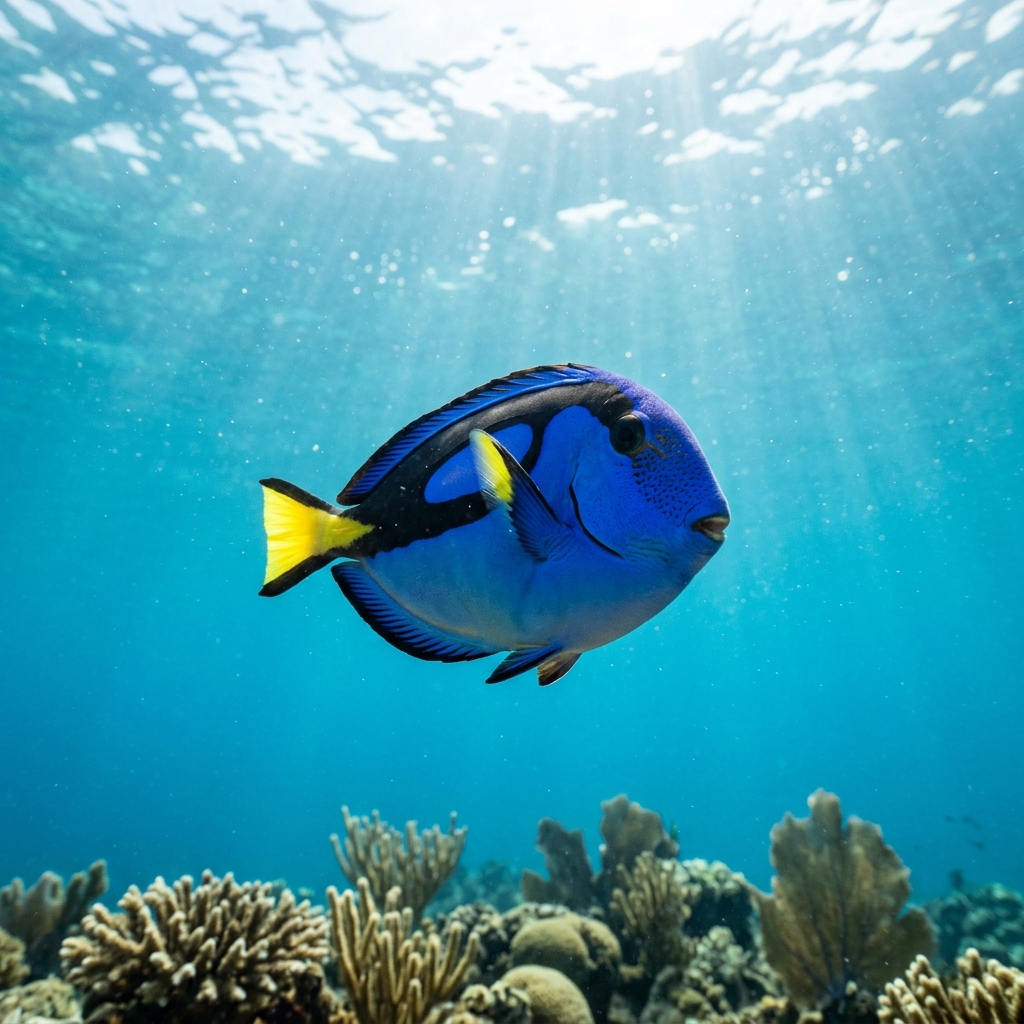Surgeonfish (Acanthuridae spp.) swimming in its natural underwater habitat