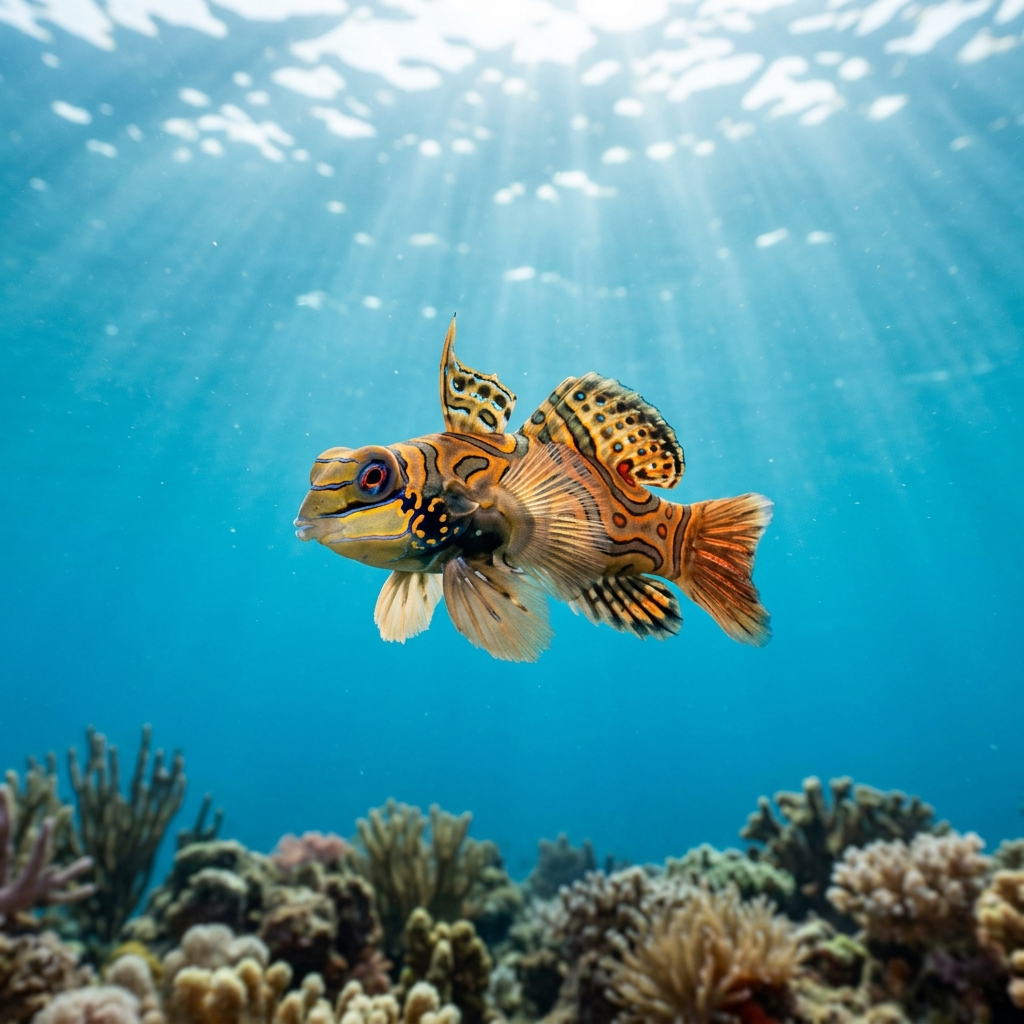 Butterfly Dragonet resting on a rocky reef, showing ornate patterned fins and colourful markings against a temperate Australian seabed.