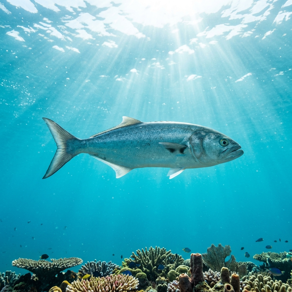 Tailor (Pomatomus saltatrix) swimming in its natural underwater habitat