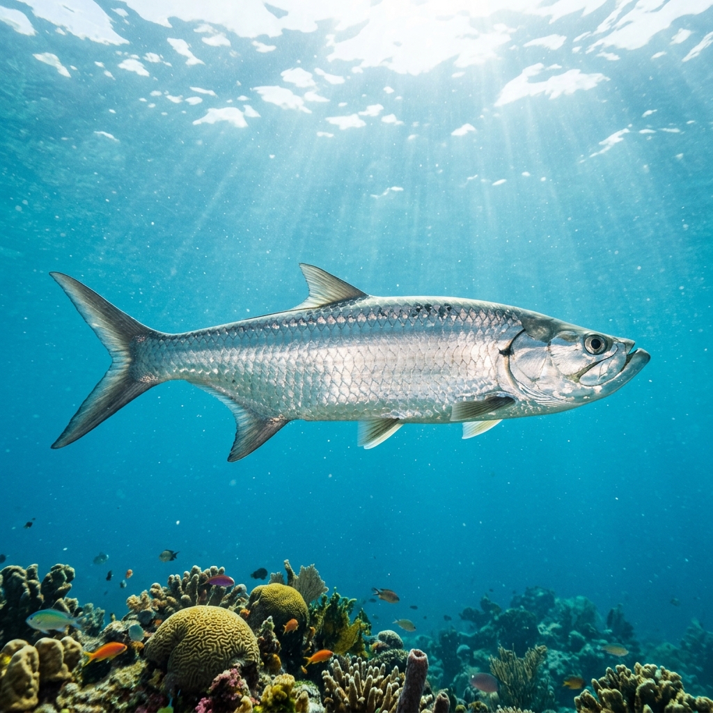Tarpon (Centropomidae spp.) swimming in its natural underwater habitat