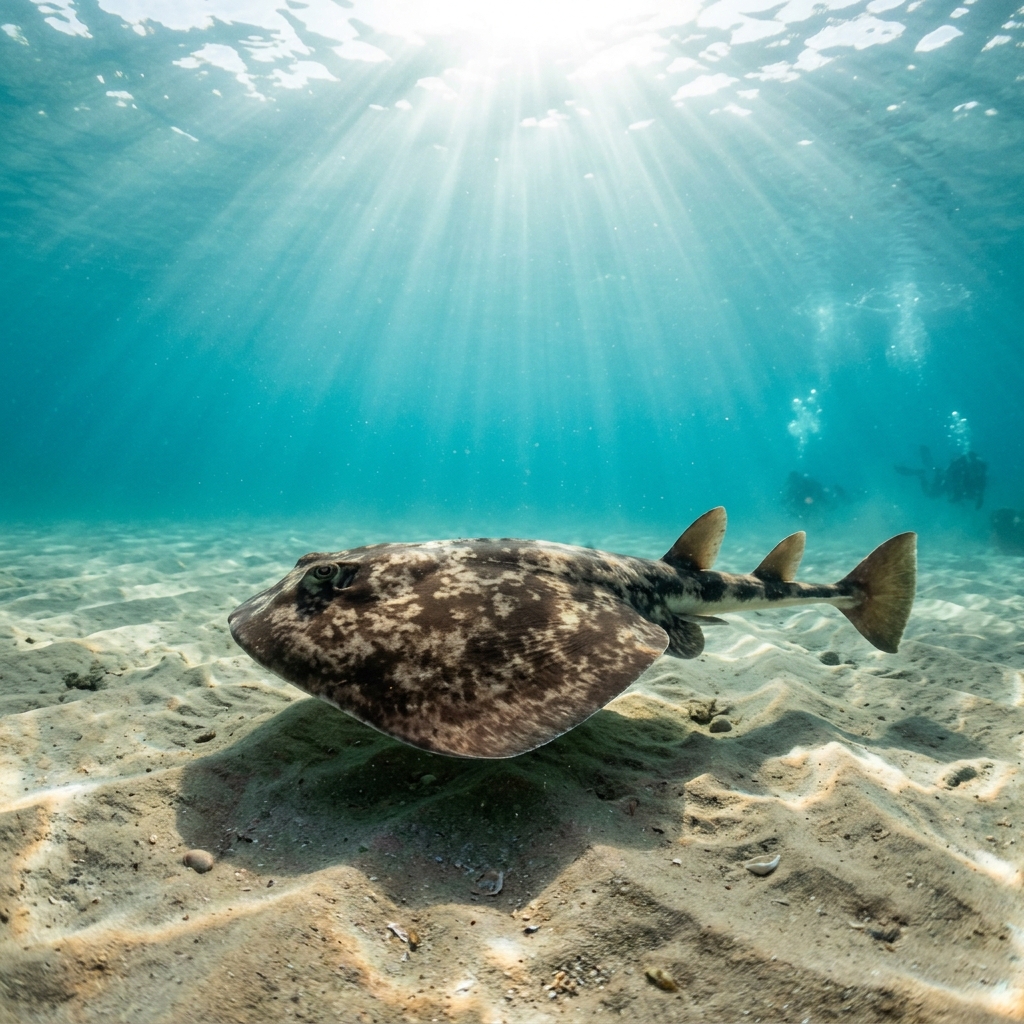 Torpedo Ray (Torpedinidae spp.) gliding over the seafloor