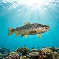 Trout with silvery flanks, dark spots, and a streamlined body hovering over a gravel riverbed in clear freshwater.