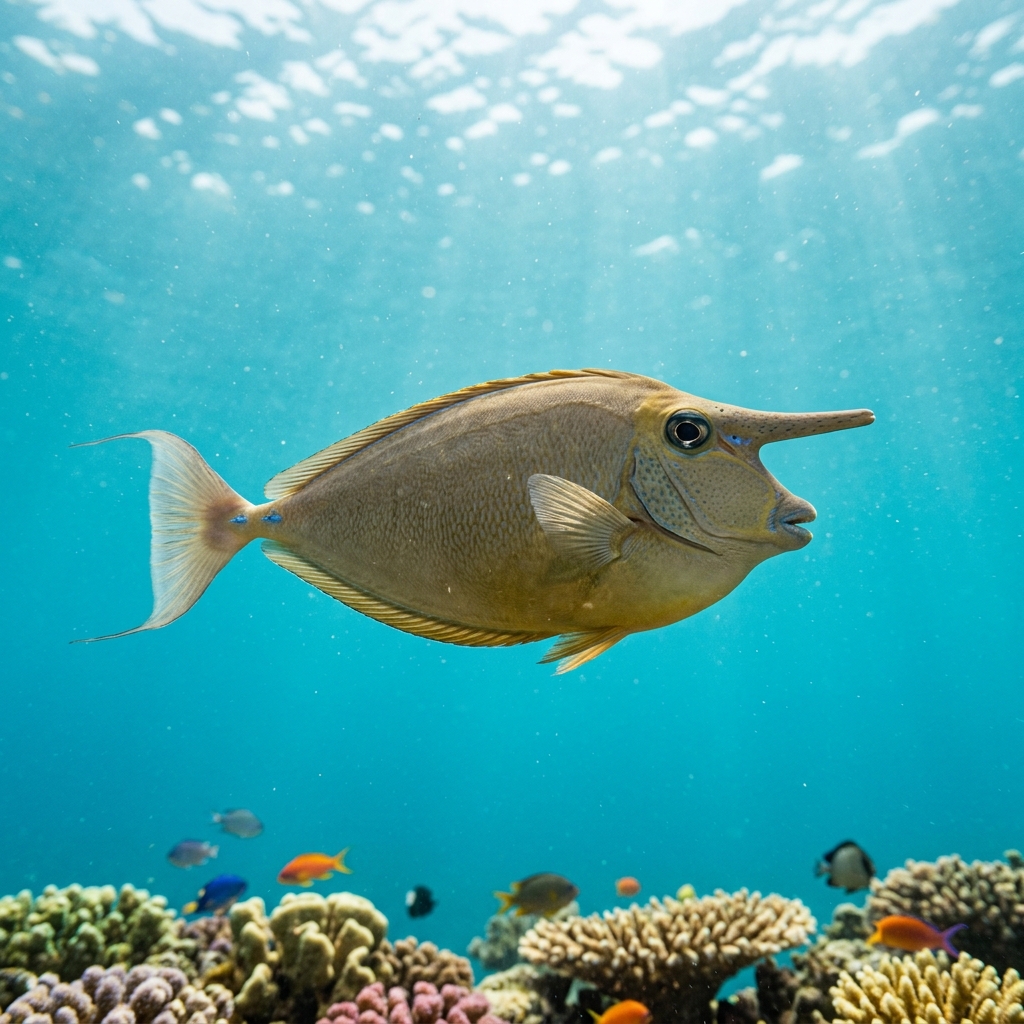 Unicornfish (Naso spp.) swimming in its natural underwater habitat