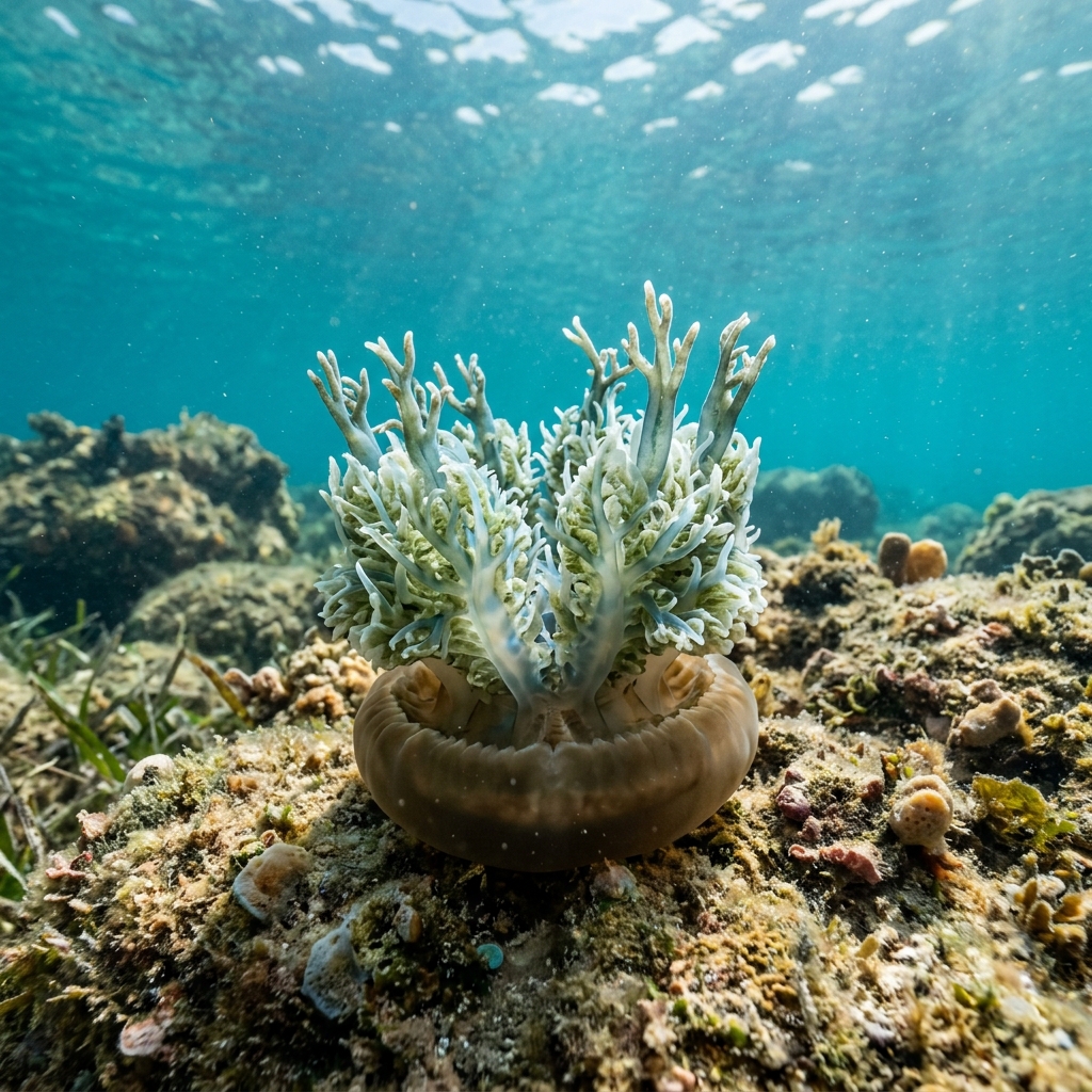 Upside Down Jellyfish (Cassiopeidae spp.) in its marine habitat