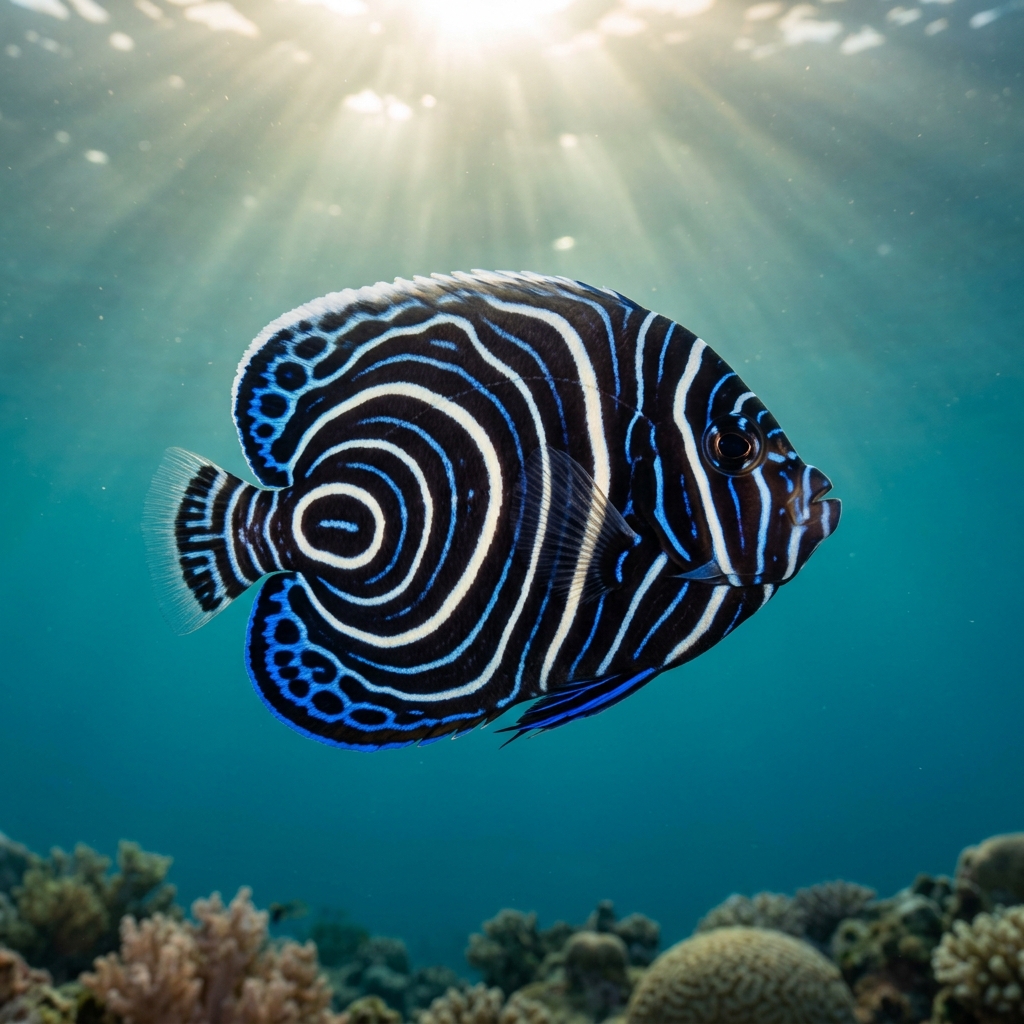 Underwater photograph of a juvenile Blue Ringed Angelfish