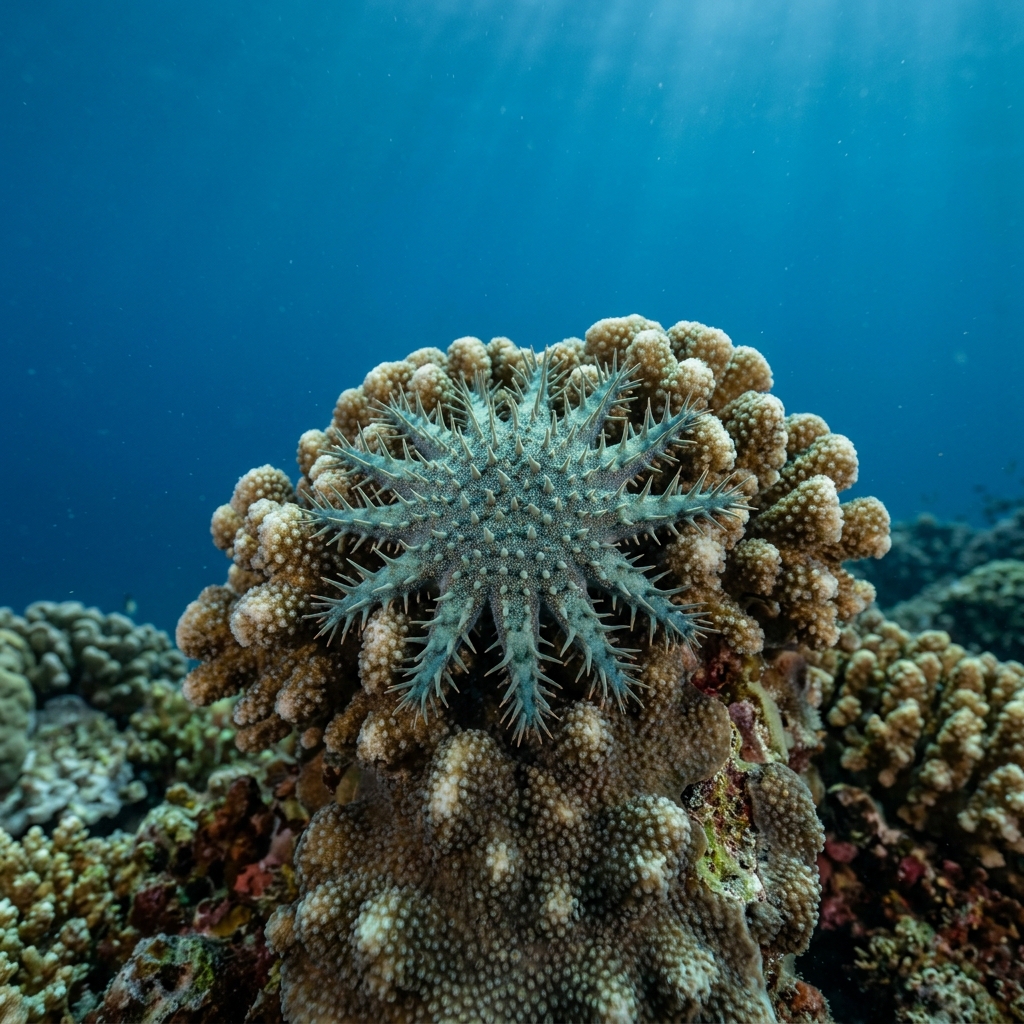 Underwater photograph of a juvenile Crown of Thorns Sea Star