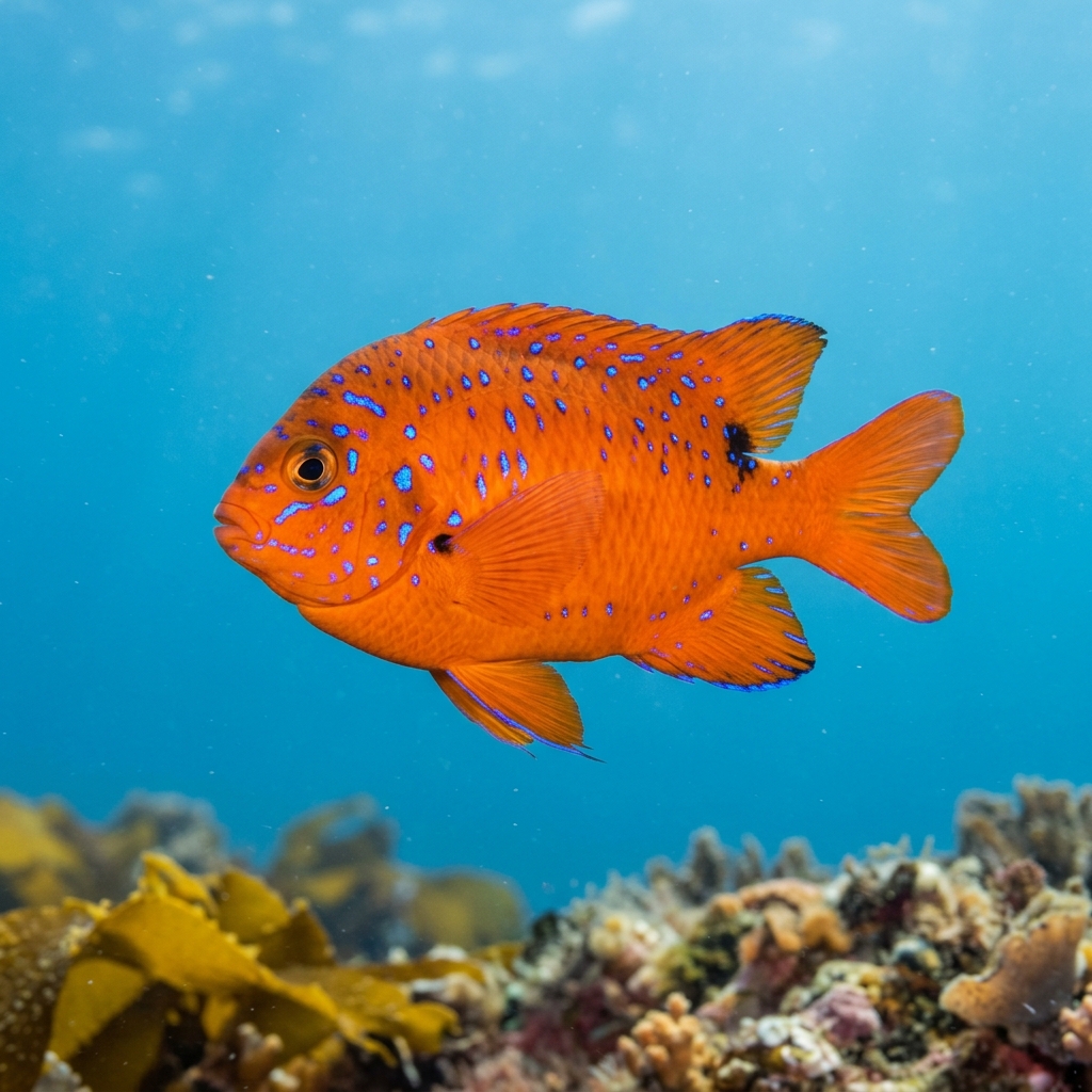 Underwater photograph of a juvenile Garibaldi