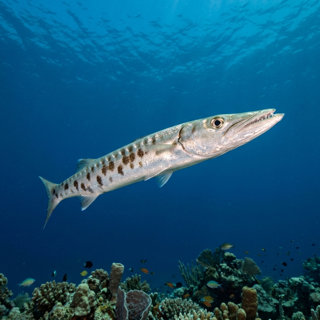 Underwater photograph of a juvenile Great Barracuda