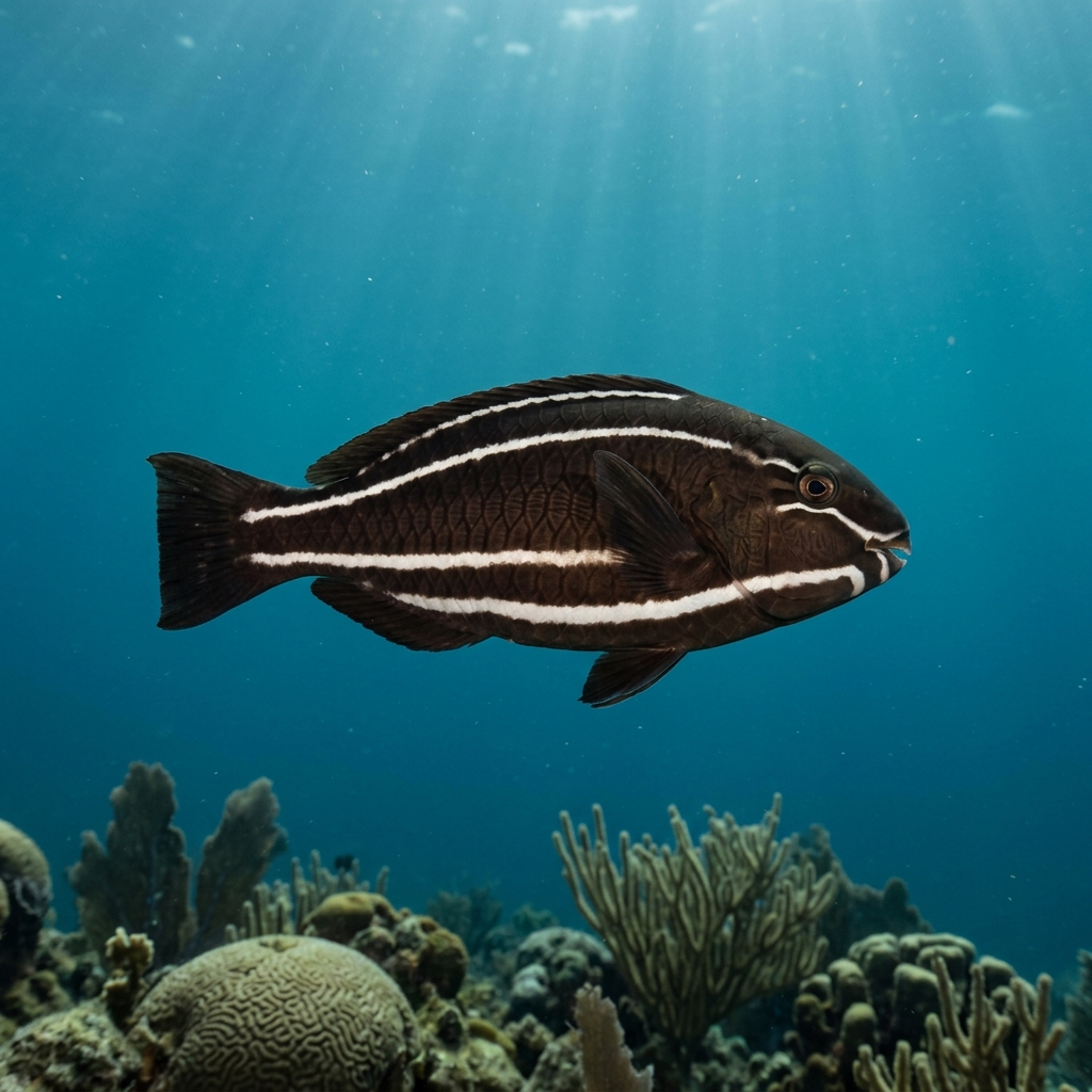 Underwater photograph of a juvenile Queen Parrotfish