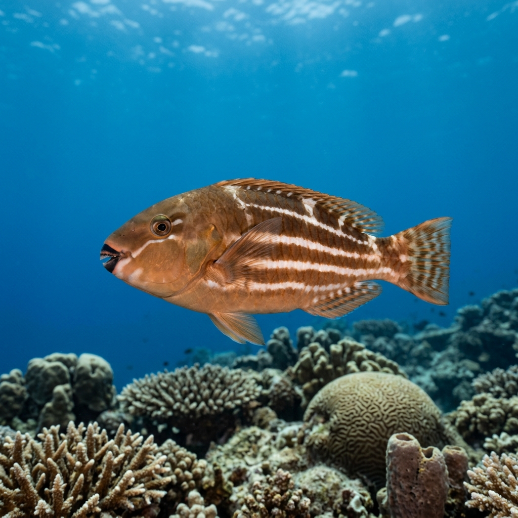 Underwater photograph of a juvenile Redlip Parrotfish