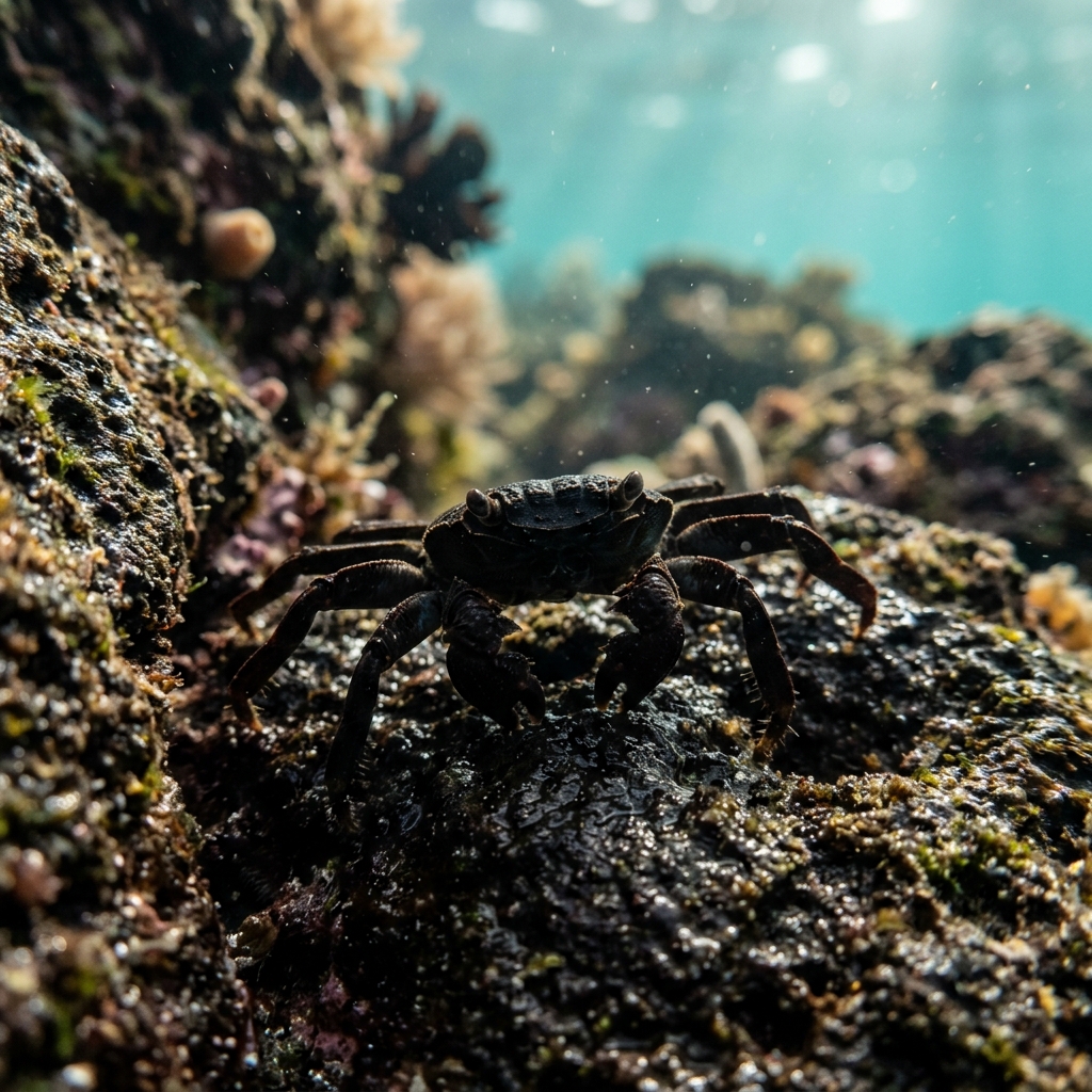 Underwater photograph of a juvenile Sally Lightfoot Crab
