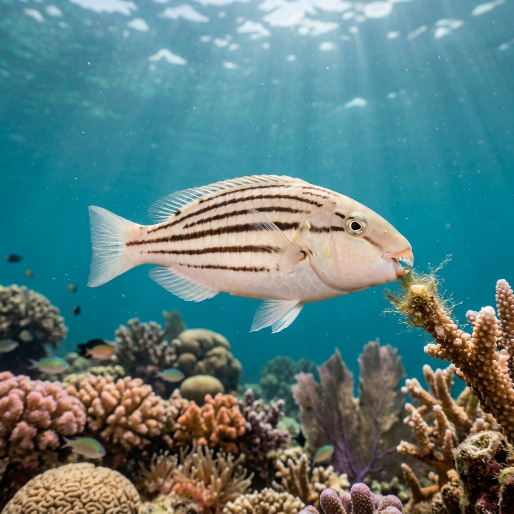 Underwater photograph of a juvenile Sixband Parrotfish