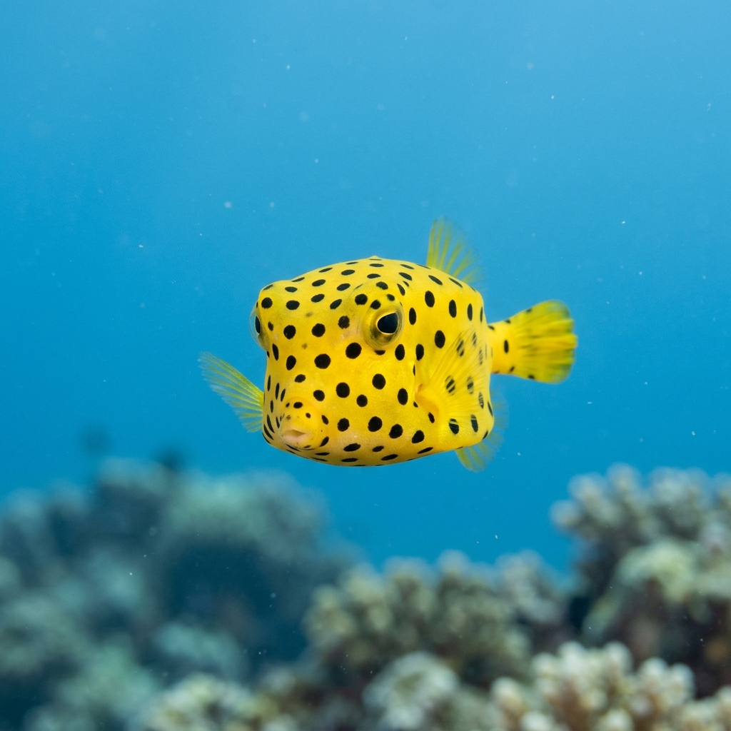 Underwater photograph of a juvenile Spotted Boxfish