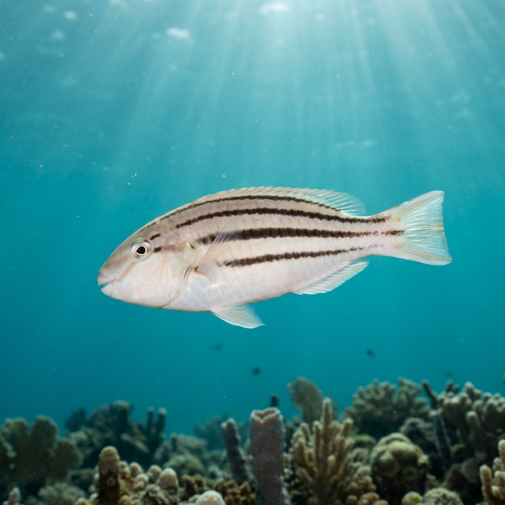 Underwater photograph of a juvenile Striped Parrotfish