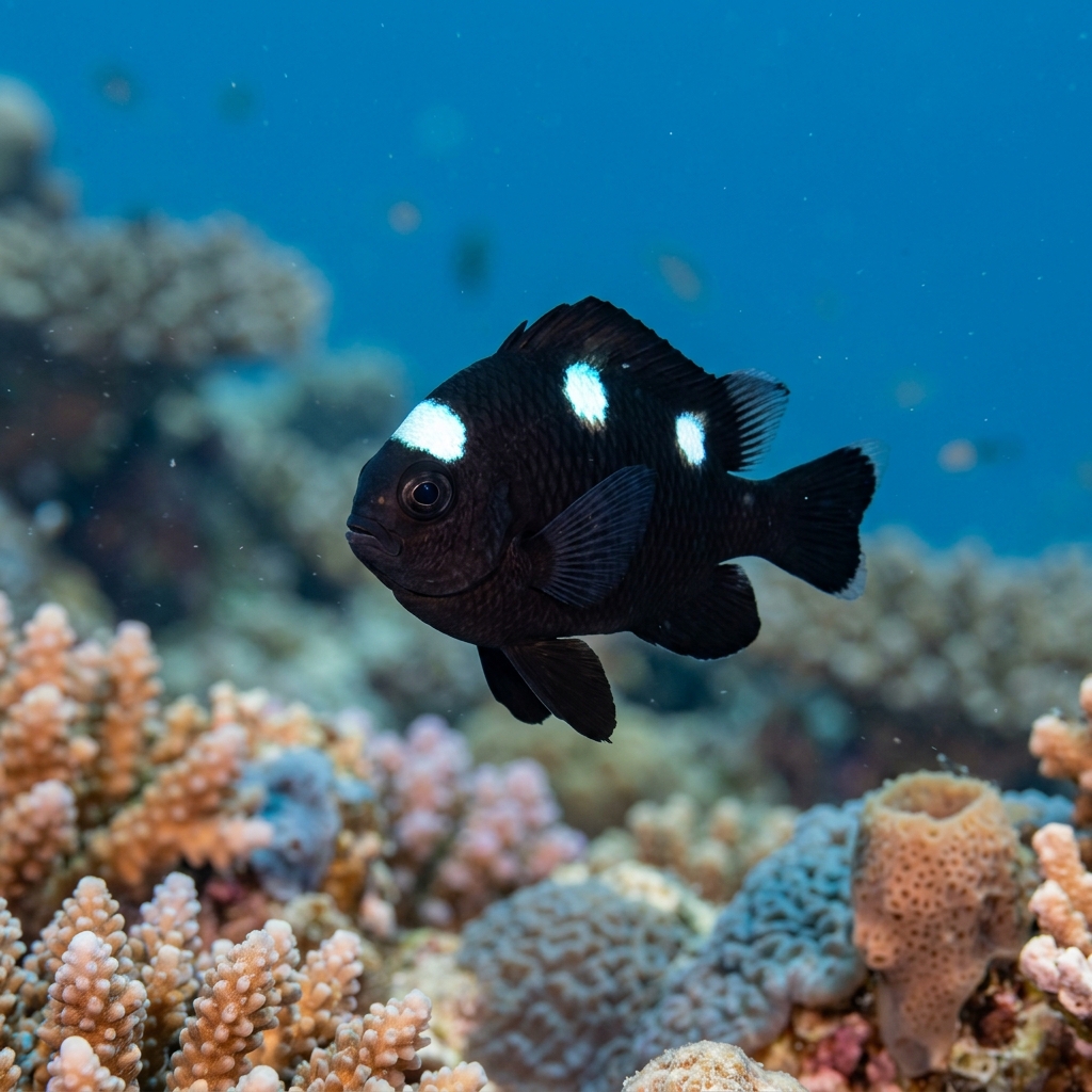 Underwater photograph of a juvenile Three-spot Dascyllus