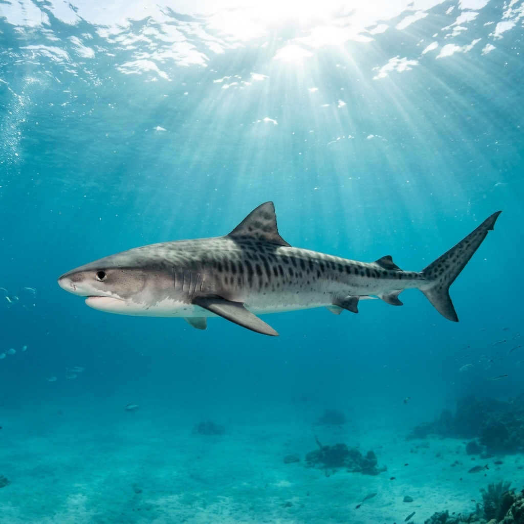 Underwater photograph of a juvenile Tiger Shark