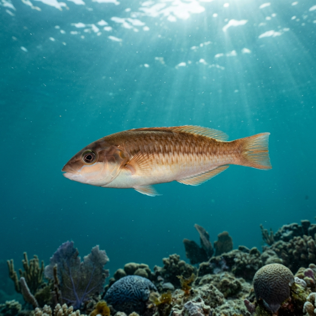 Underwater photograph of a juvenile Turkish Wrasse