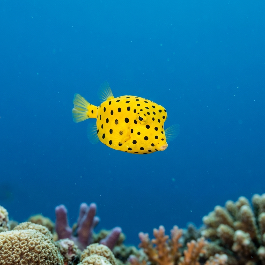 Underwater photograph of a juvenile Yellow Boxfish