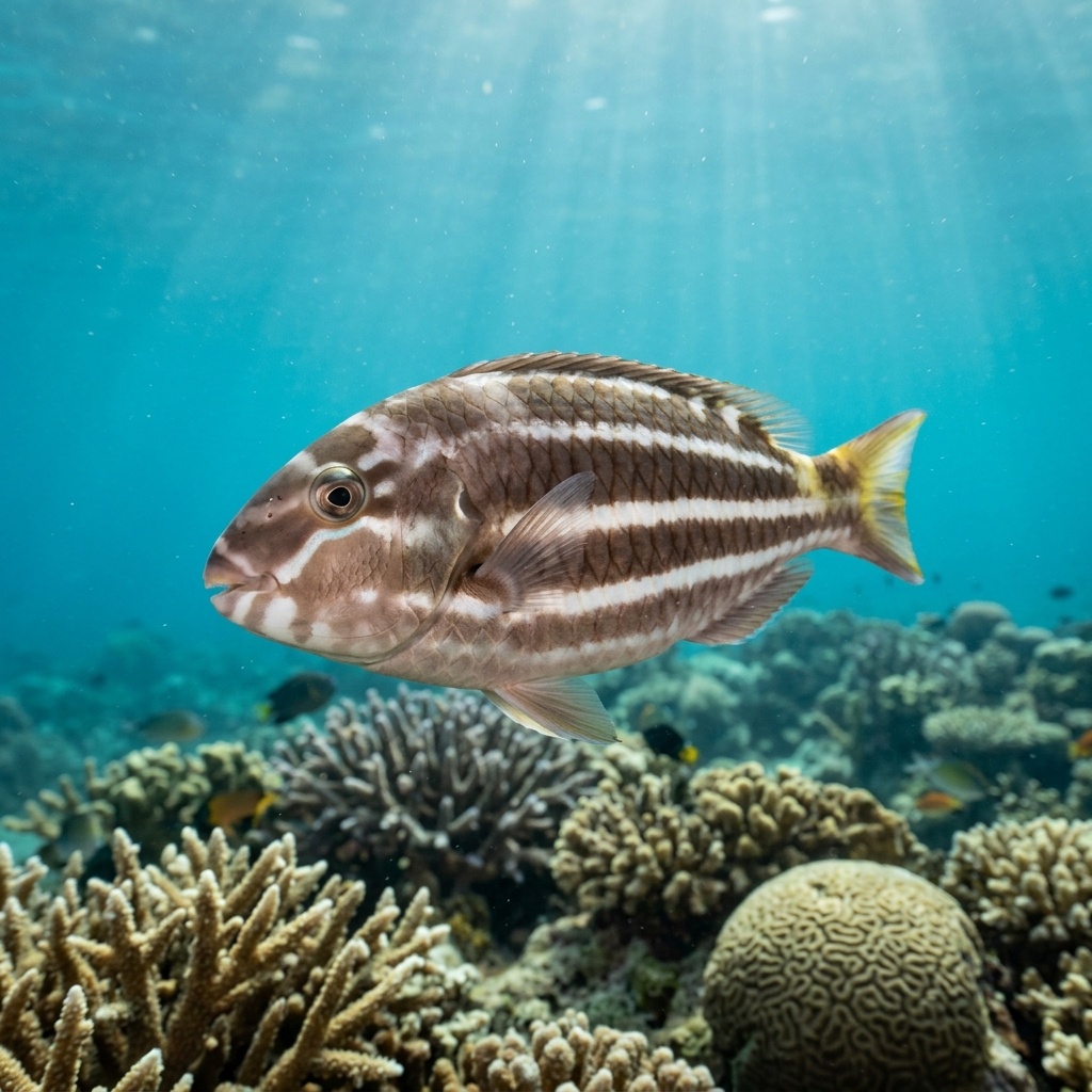Underwater photograph of a juvenile Yellowtail Parrotfish