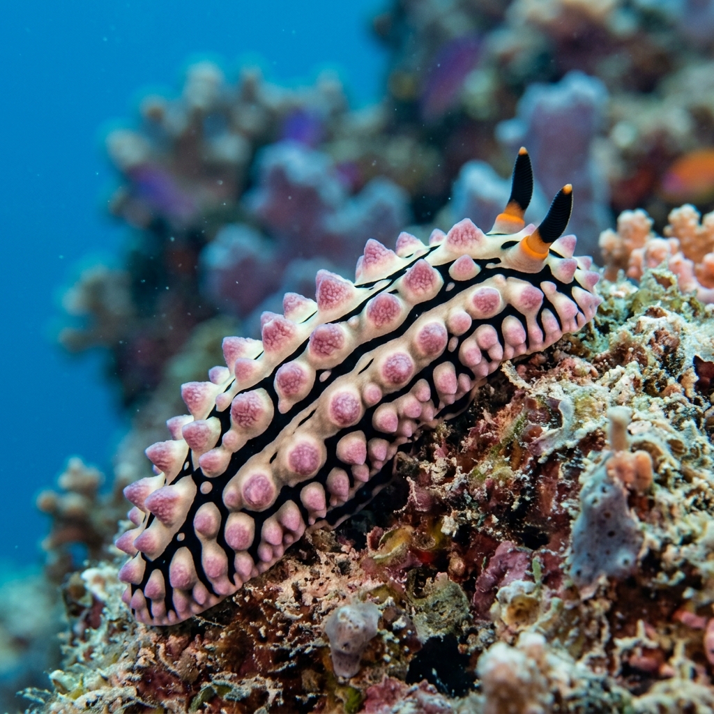 Varicose Wart Slug (Phyllidia varicosa) on the ocean floor