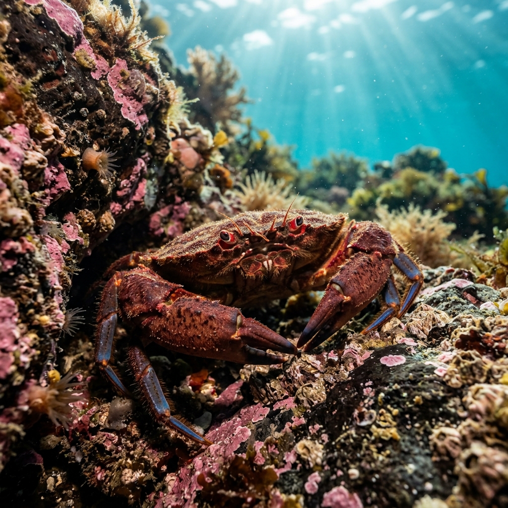 Velvet Swimming Crab (Polybiidae spp.) on a coral reef