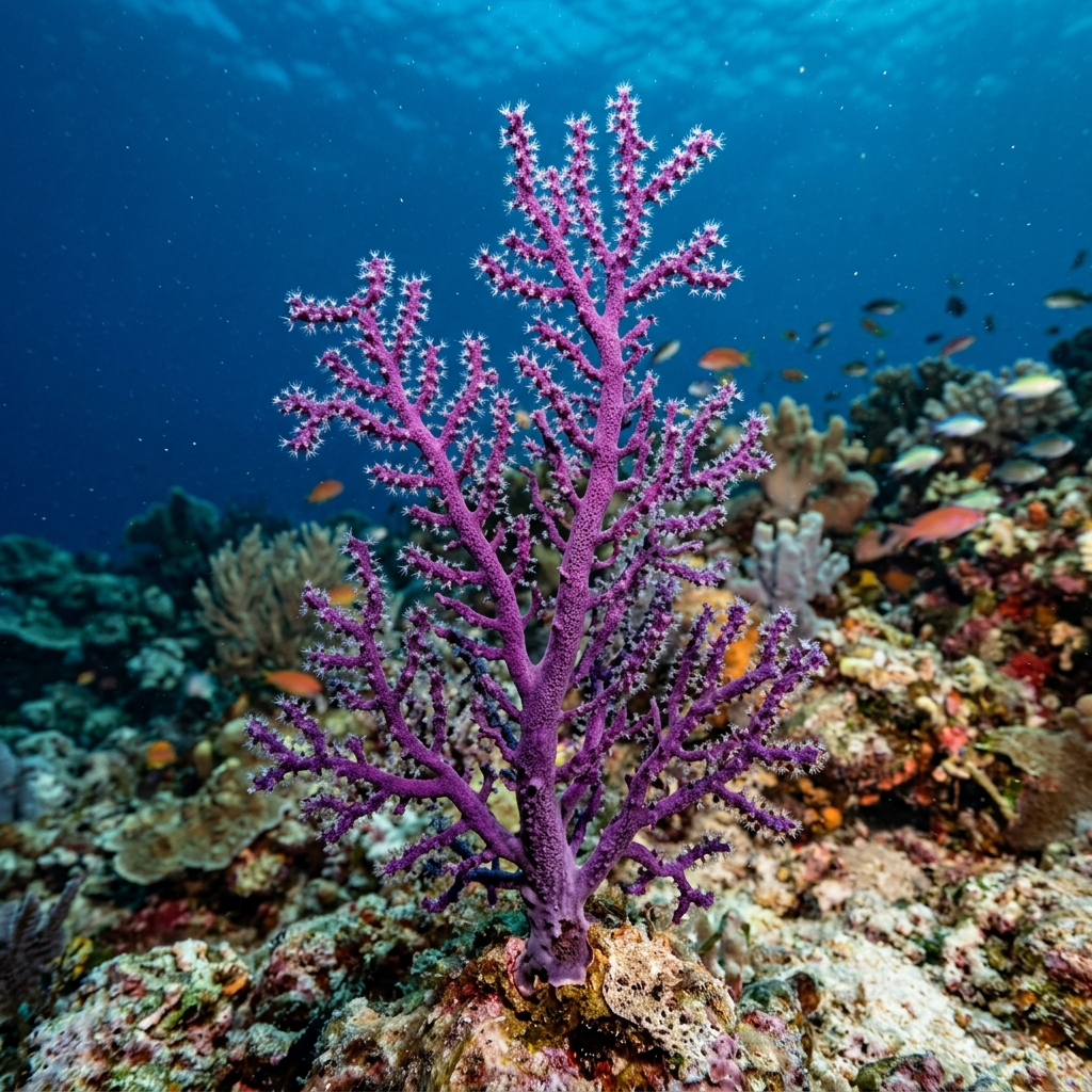 Violescent Sea-whip (Paramuricea clavata) growing on a reef