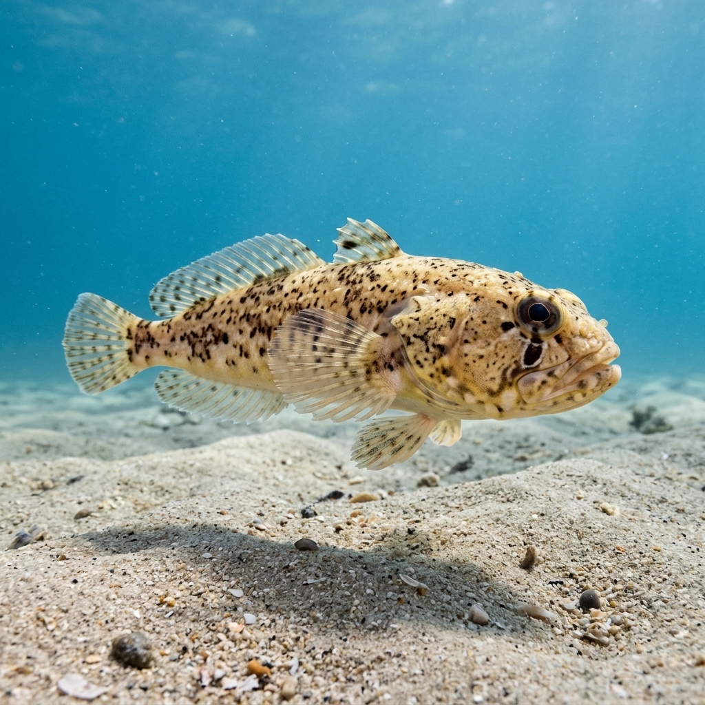 Weeping Toadfish (Torquigener pleurogramma) swimming in its natural underwater habitat